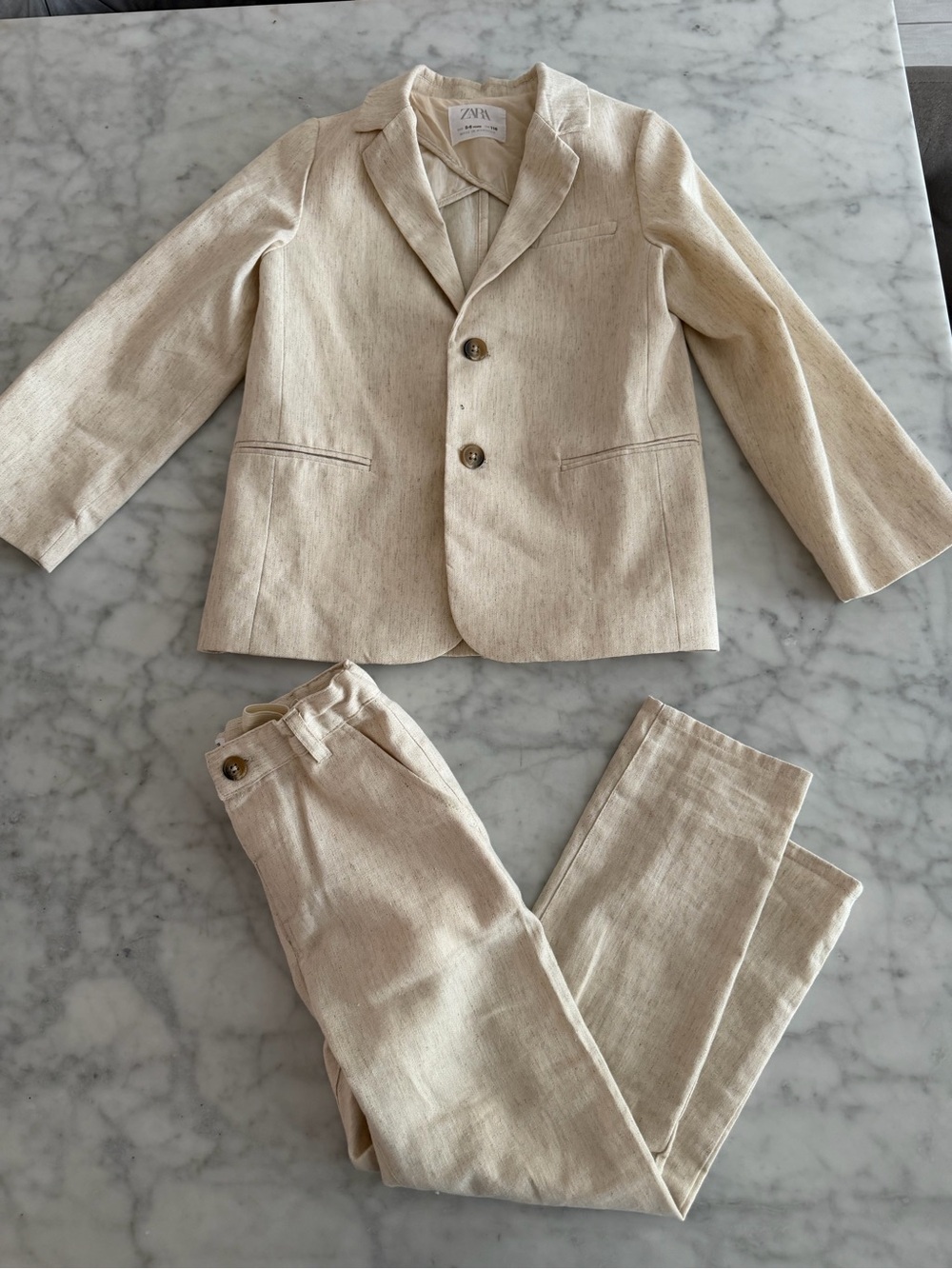 Zara Cream Linen-Blend Boys' Suit Jacket & Pants